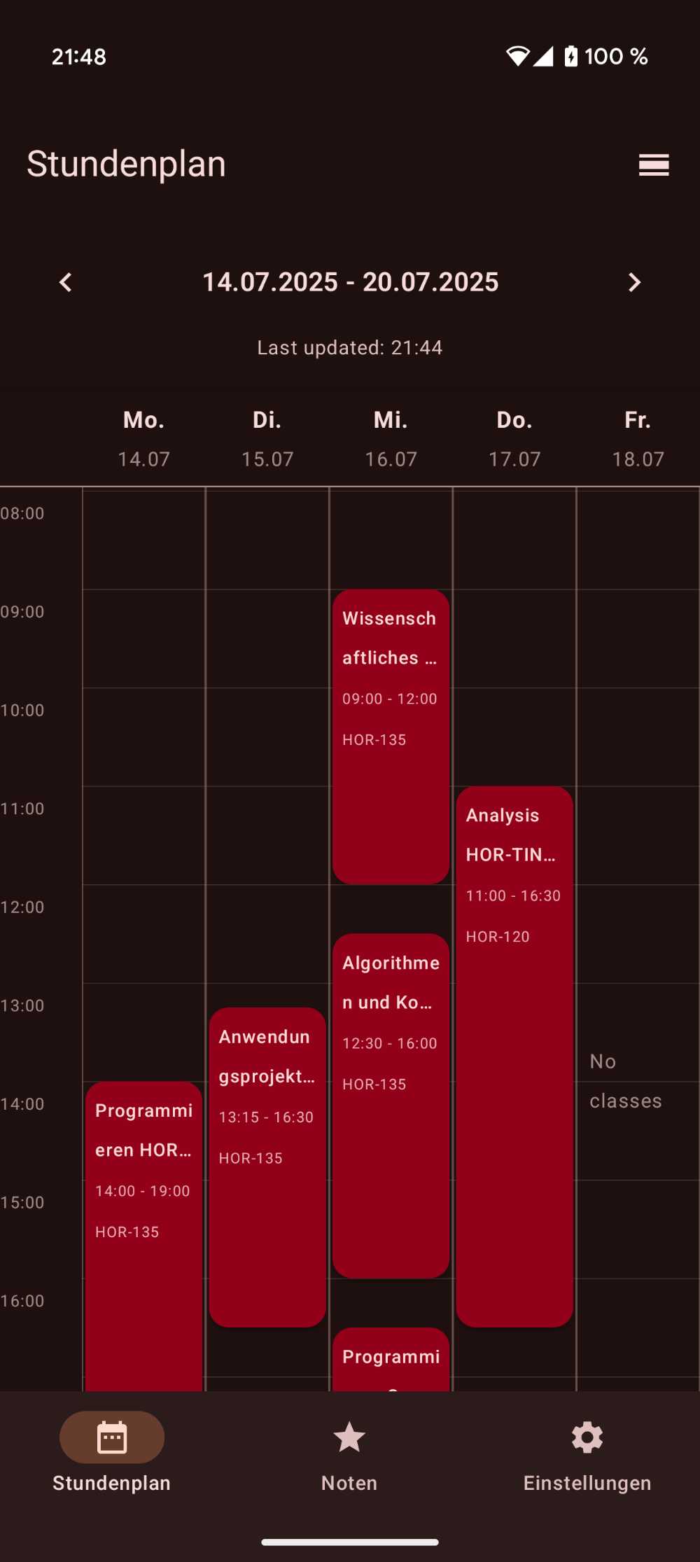 Weekly Schedule View